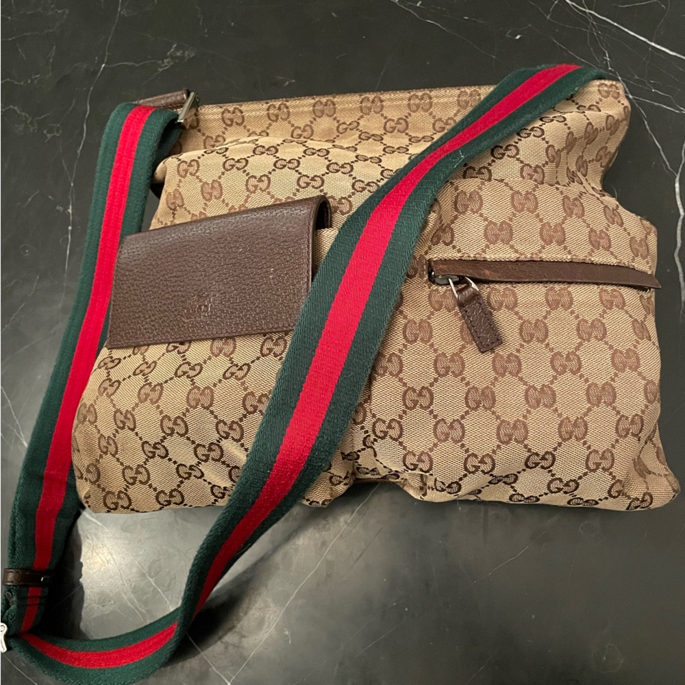 ••SOLD!!••Gucci GG Monogram Double Pocket Messenger Bag